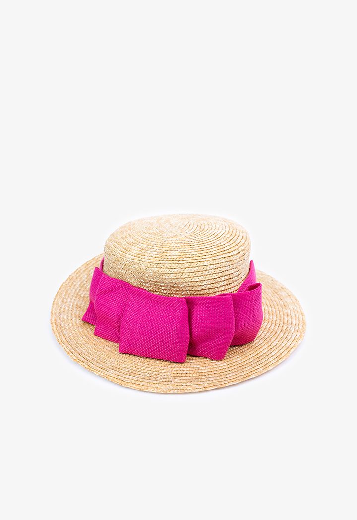 Pink Ribbon Bow Straw Hat