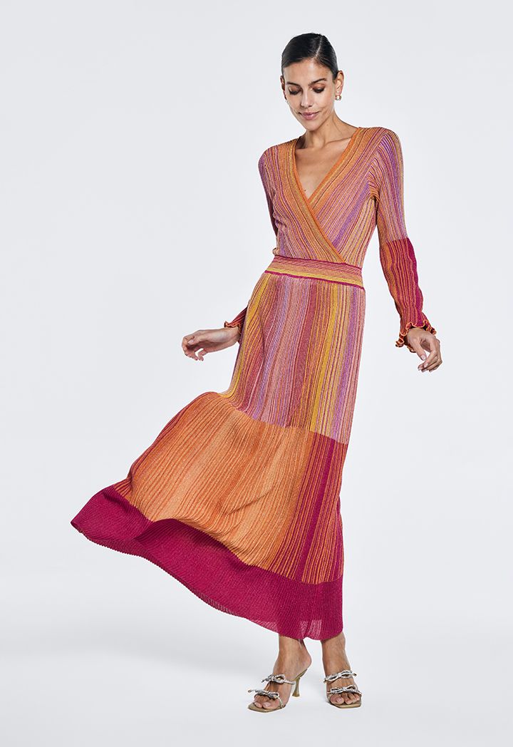 Multicolor Knitted Ribbed Maxi Dress
