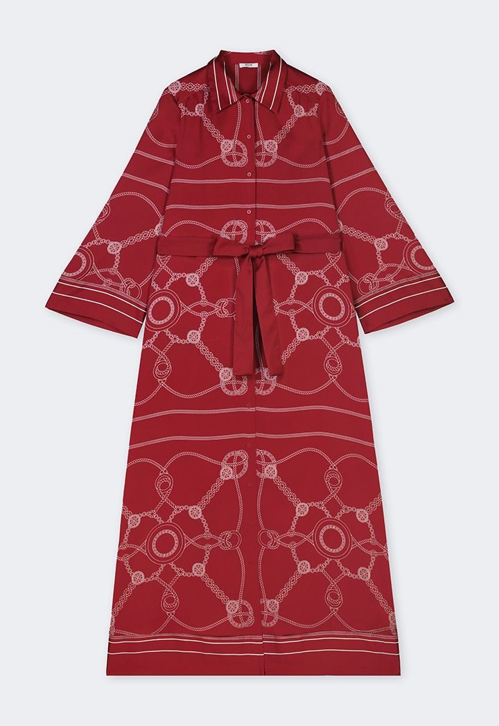 Chain Print Belted Shirt Dress - Summer