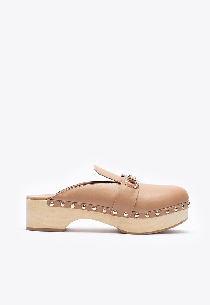 Studded Clogs With Low Wooden Heel Sale