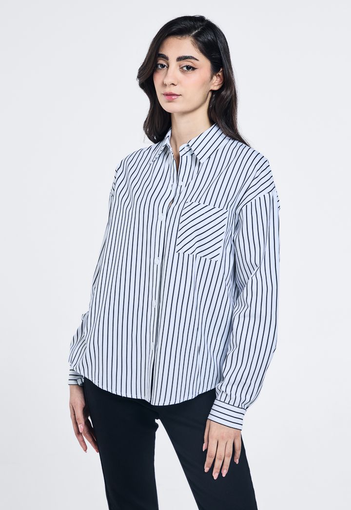 Black and white striped high low shirt cheap