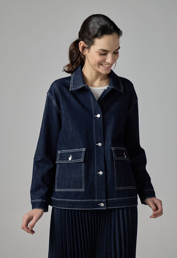 Blue solid denim jacket clearance