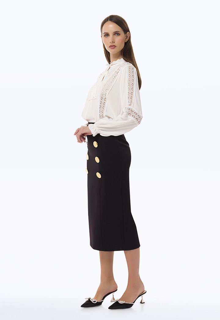 Formal Midi Skirt With Button Details Sale