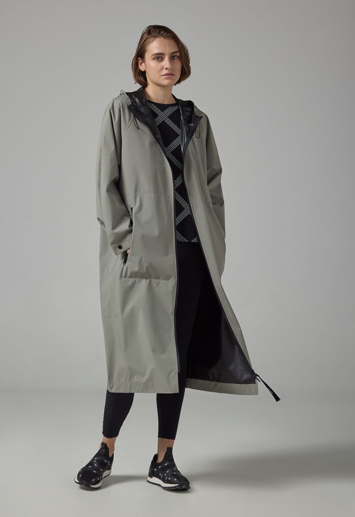 Solid Full-Zip Double-Sided Hooded Trench Coat
