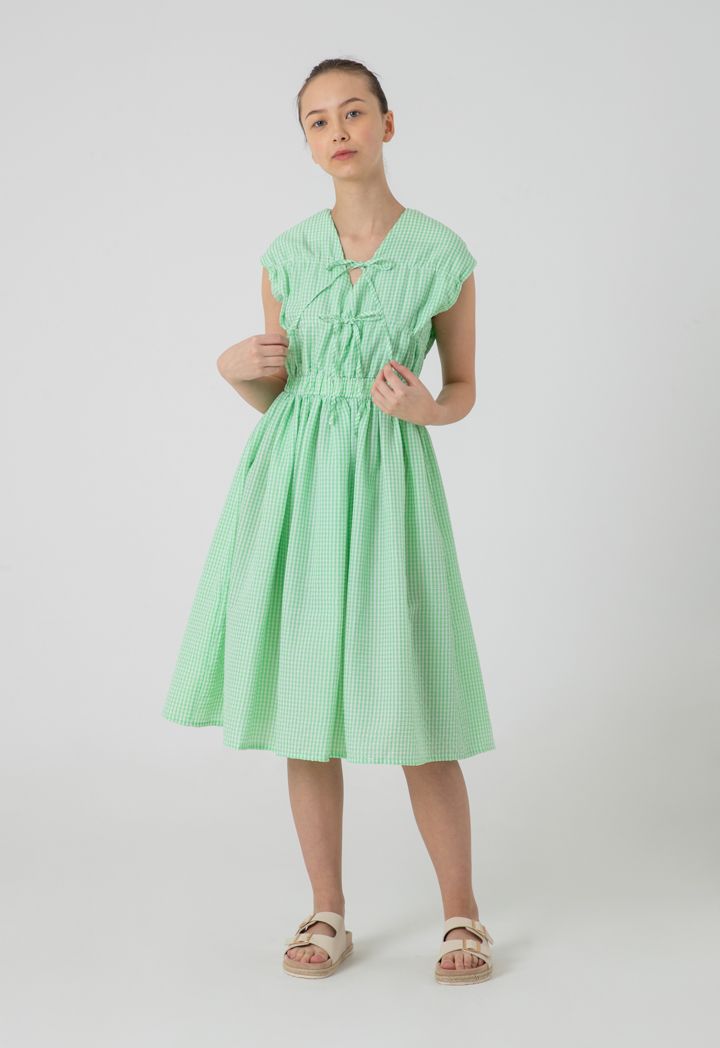 Drawstring Striped Seersucker Midi Dress Sale