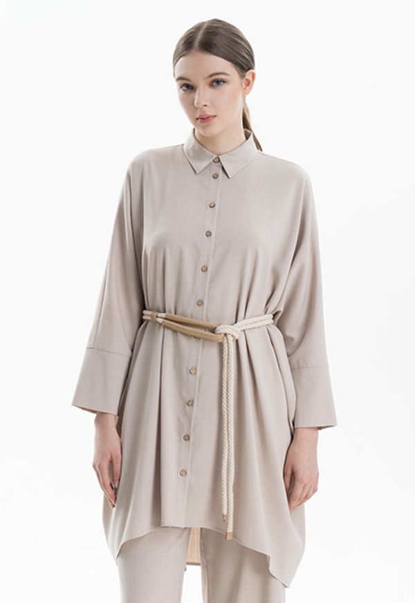 Oversized Front Buttons Collared High-Low Shirt -Sale