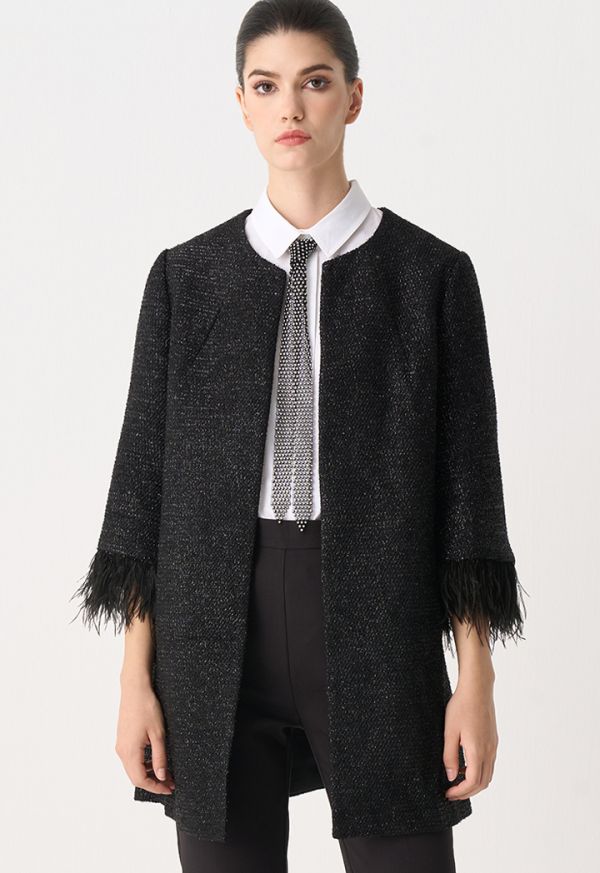 Tweed Lurex Feather Midi Jacket