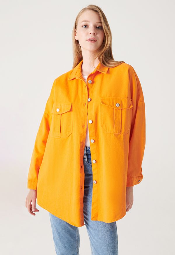 Denim Texture Solid Long Jacket -Sale