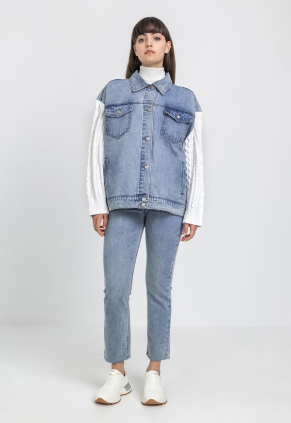 Jean jacket knit hot sale sleeves