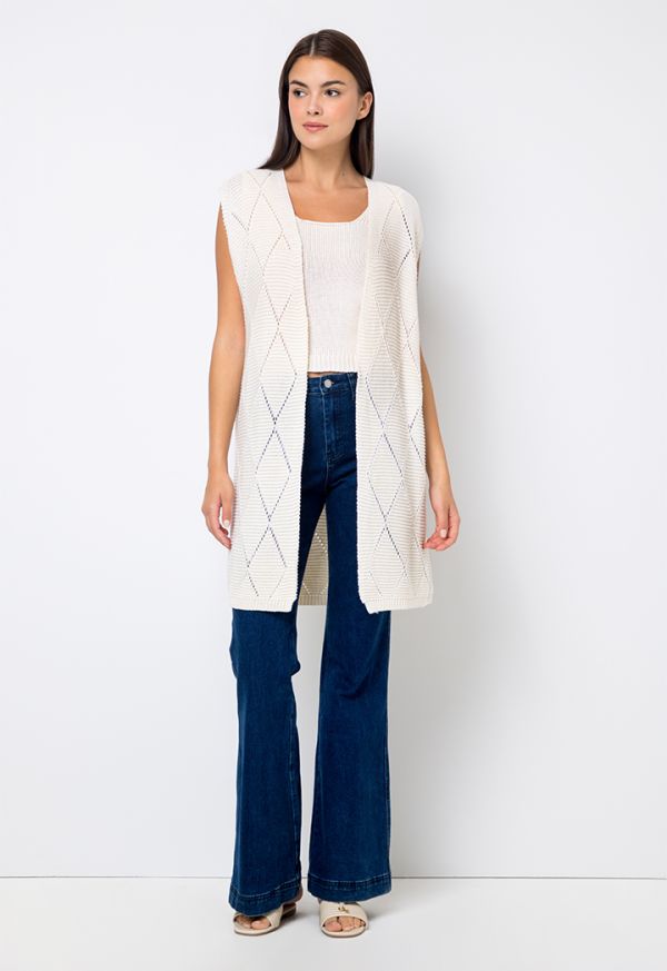 Open Front Knitted Sleeveless Cardigan