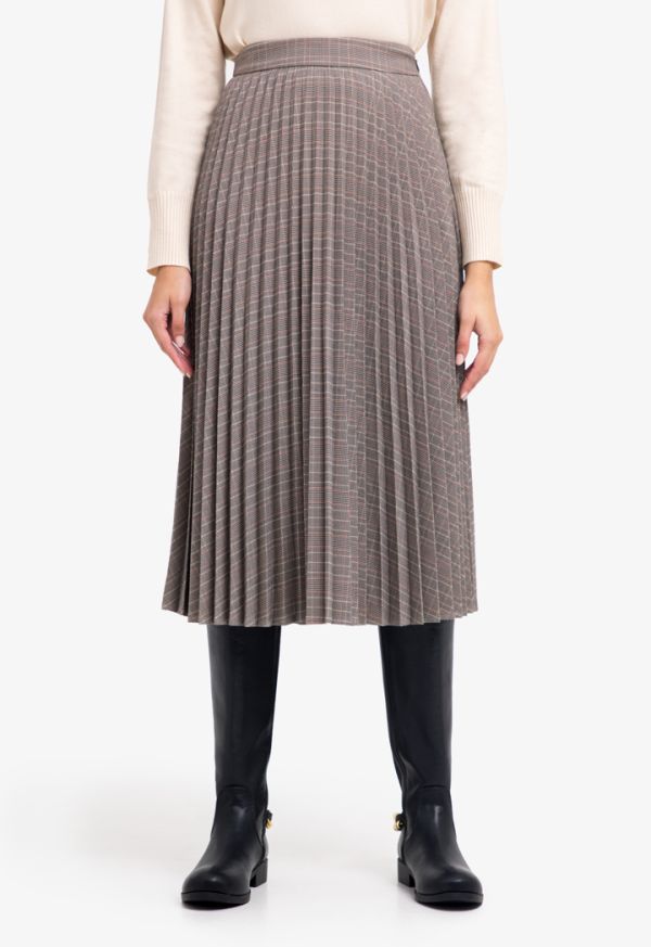 Houndstooth pleated maxi best sale skirt