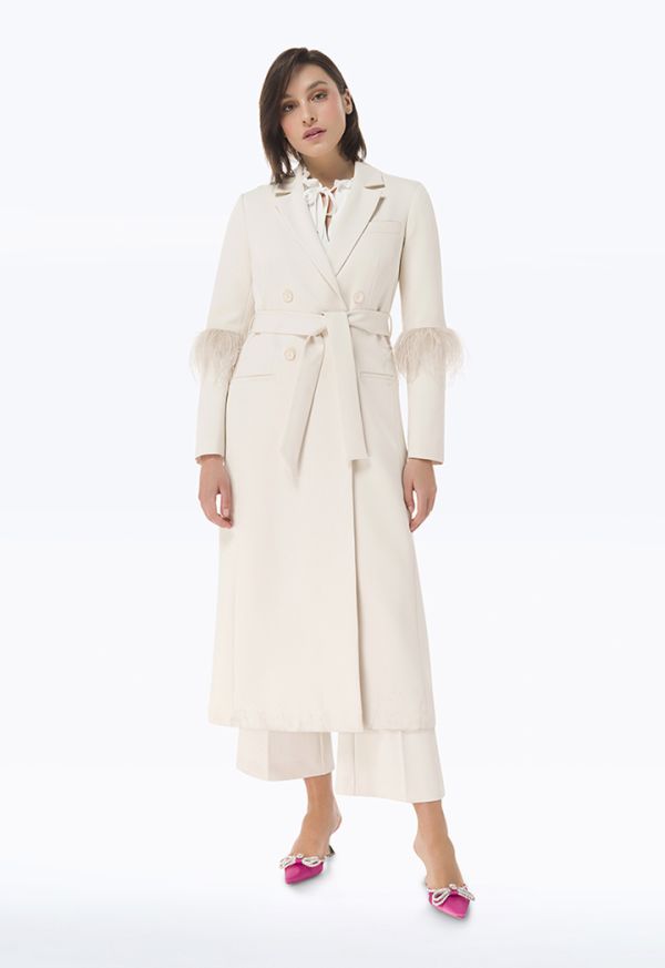 Feather Sleeve Long Solid Coat -Sale