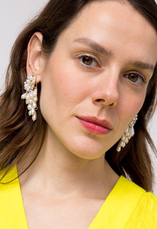 Faux Pearls & Crystal Embellished Earrings
