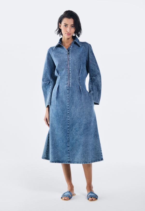 Warehouse Robe en jean cintrée style western Bleu foncé délavé - Emporio  Armani layered half - IetpShops Japan - sleeves dress Self Portrait