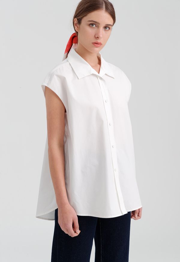 Solid Sleeveless Poplin Shirt -Sale