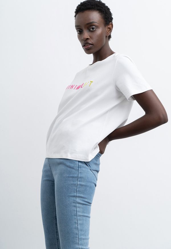 Embroidered Minimalist Solid T-Shirt -Sale