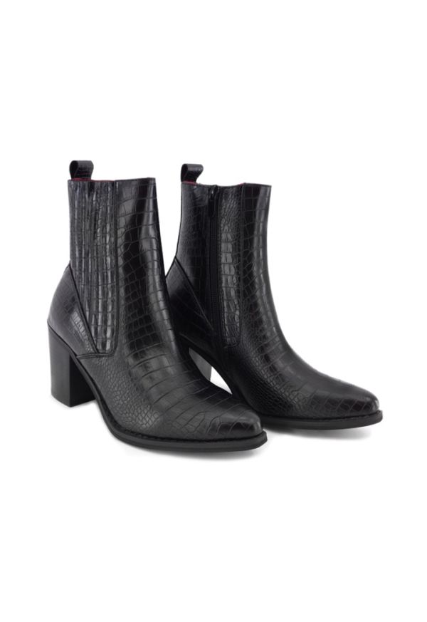 PU Leather Textured Block Heel Boots -Sale