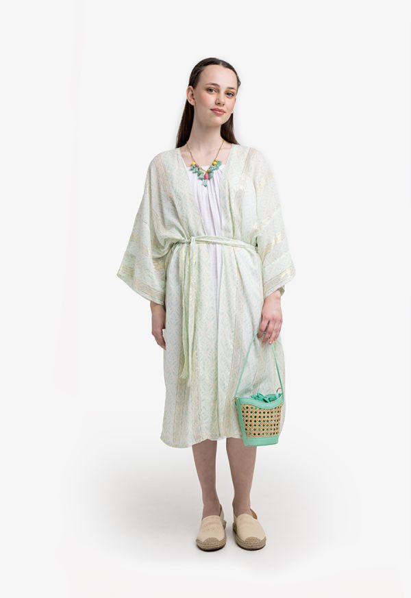 Geometric Print Kimono Maxi Dress Set