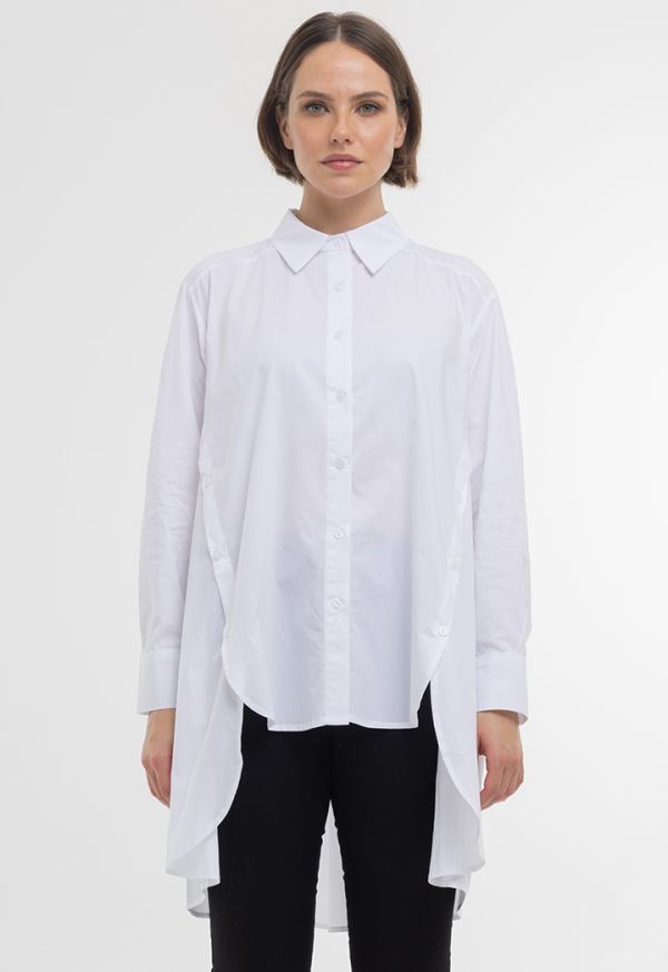 Hi Low Hem Spread Collar Side Buttons Shirt - Work Style -Sale