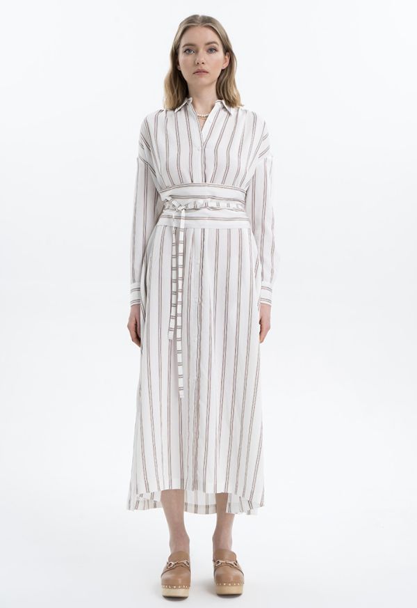 فستان ماكسي مخطط بتصميم قميص - ستايل رمضان- عروض