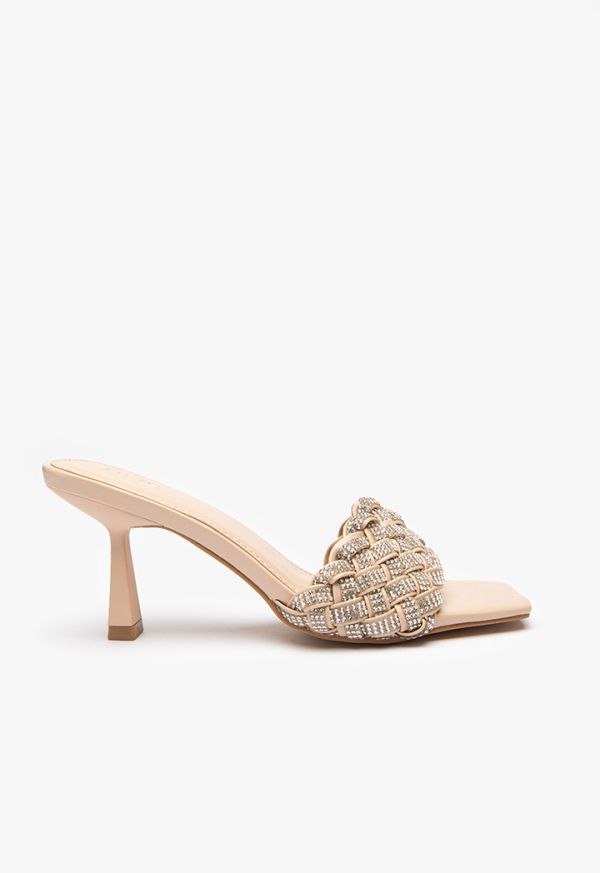 Textured Crystal Embellished Mule Sandals -Sale