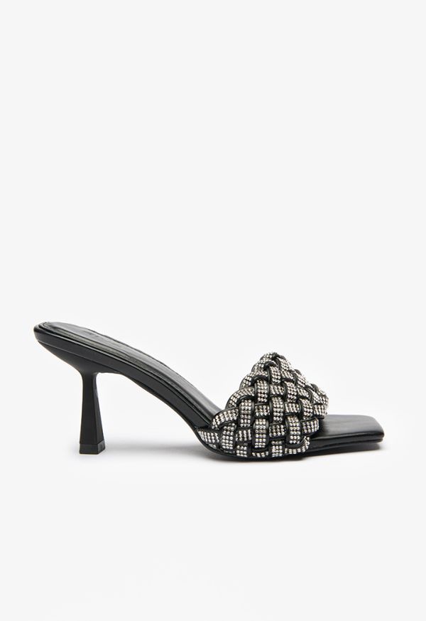 Textured Crystal Embellished Mule Sandals -Sale