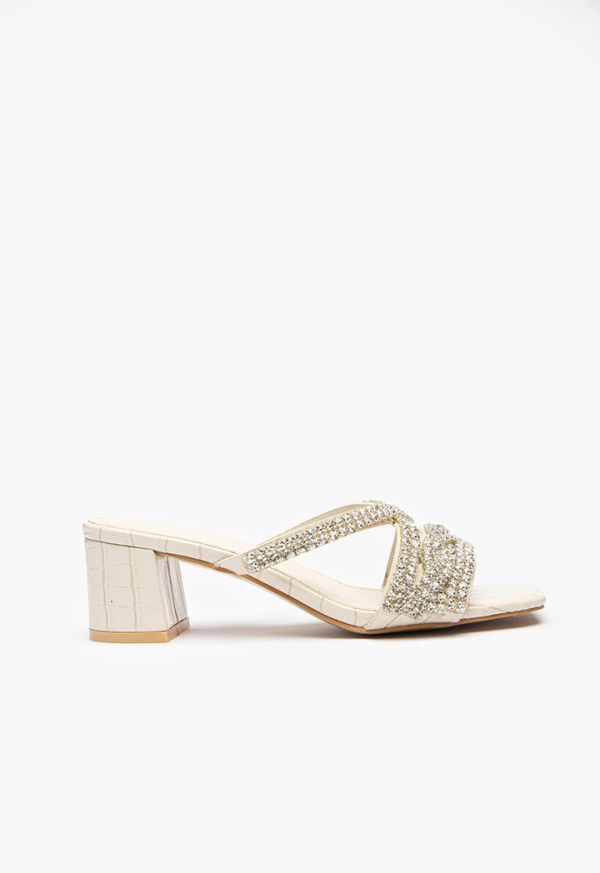 Crystal Embellished Vamp Block Mule Sandals -Sale