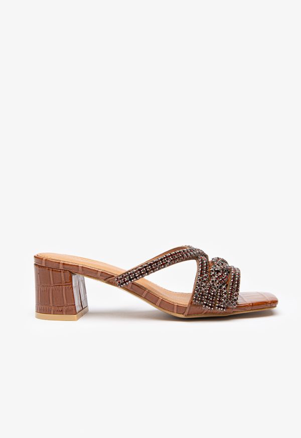 Crystal Embellished Vamp Block Mule Sandals -Sale