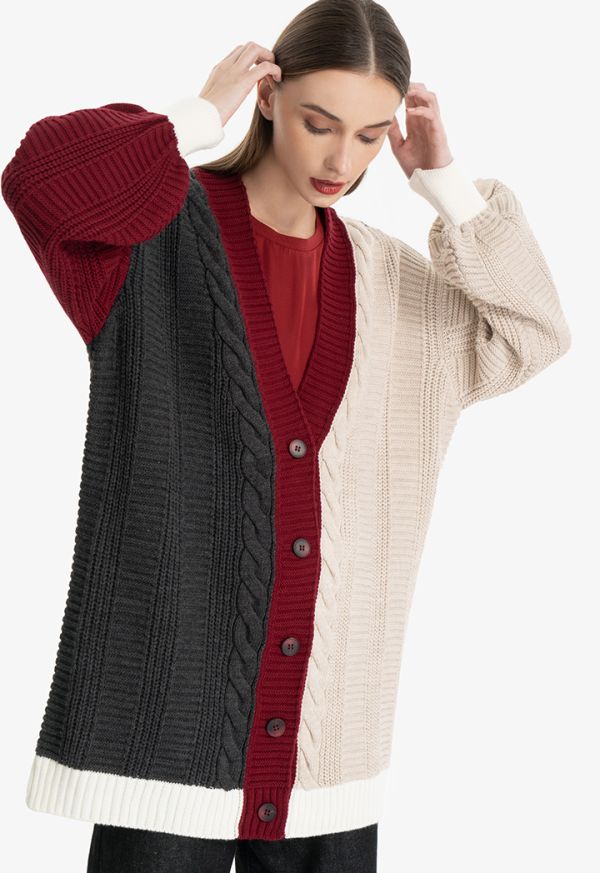Two Toned Crochet Buttoned Cardigan -Sale