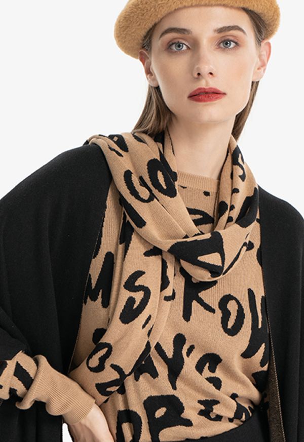 Letter Printed Multicolored Long Scarf