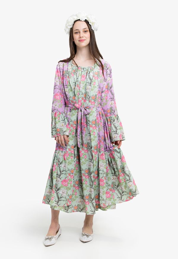 Printed Sleeveless Dress & Cardigan Set