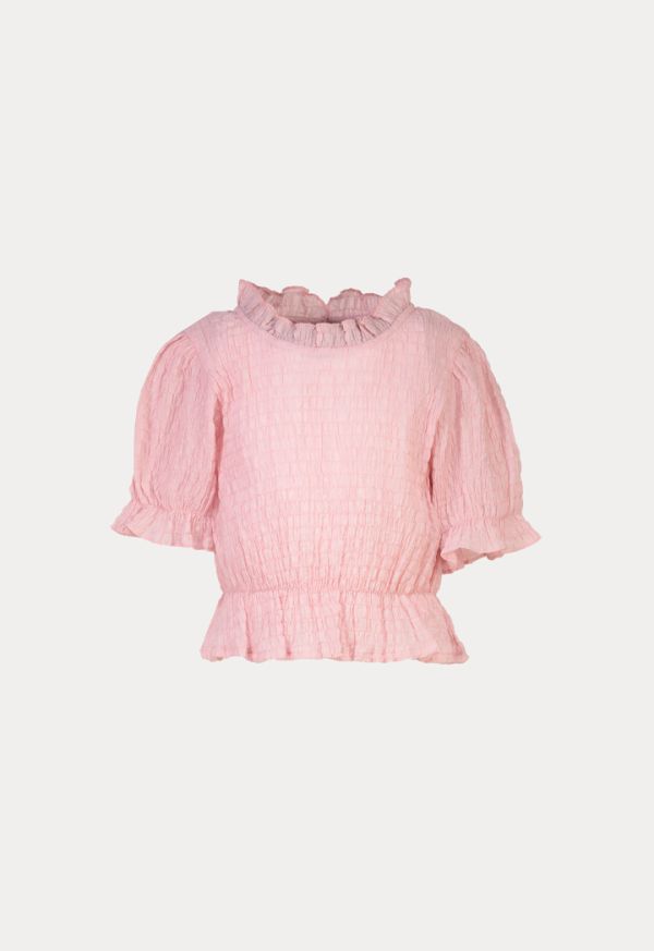 Frill Trim Smoking Puff Sleeves Blouse -Sale