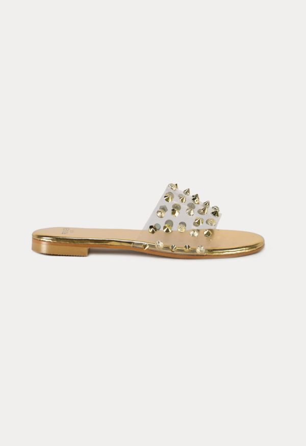 Clear sandals with gold studs deals