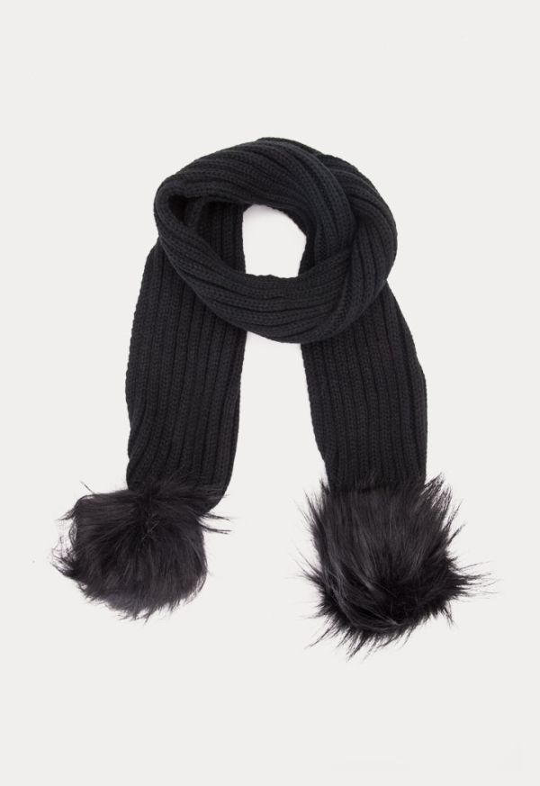Winter Knit Scarf With Detachable Fur Pom Poms 