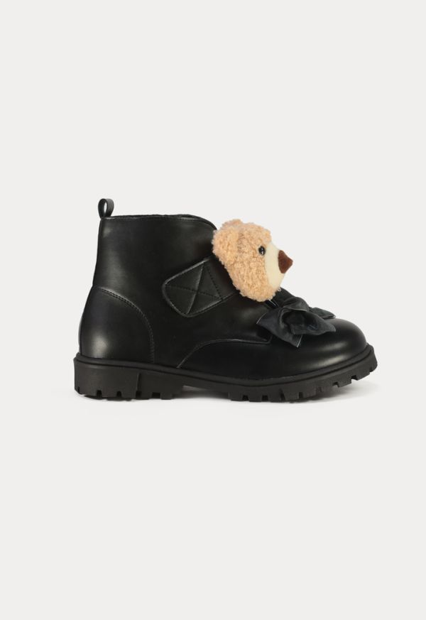 Pop Up Bear With Organza Bow Side Zipper Ankle Boots -Sale