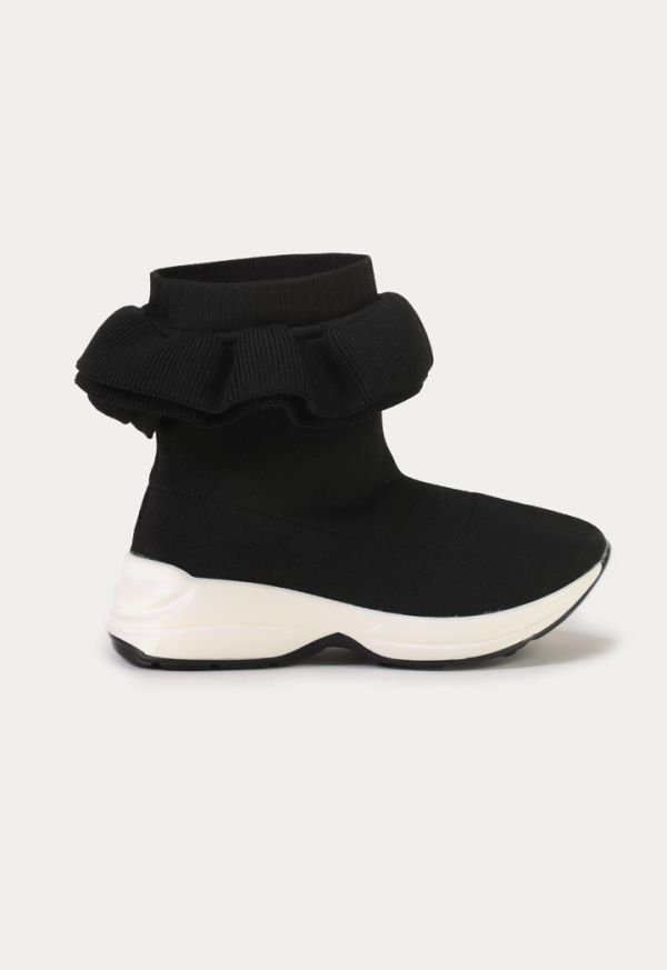 Fly Knit Solid Ruched Details Ankle Boots -Sale