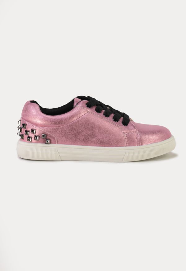 Studded Shiny Lace Up Hi Low Top Sneakers -Sale