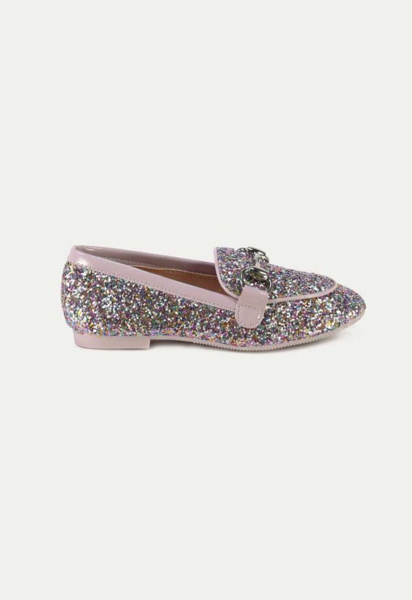 Glittery Chain Vamp Loafer Shoes -Sale
