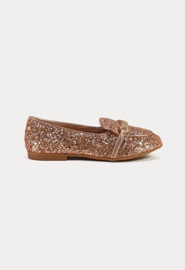 Glittery Chunks Strap Vamp Loafer Shoes -Sale