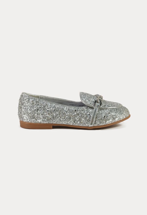 Glittery Chunks Strap Vamp Loafer Shoes -Sale
