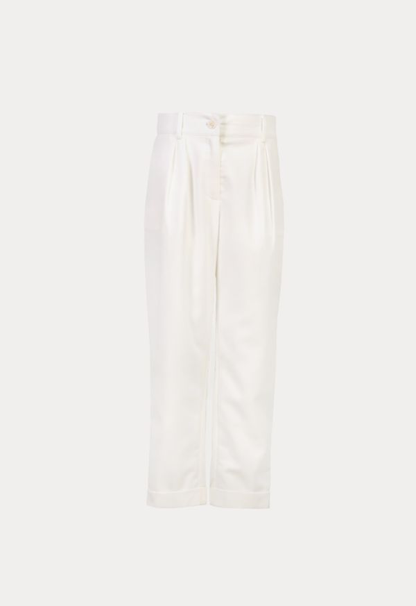 Solid Straight Cut Folded Hem Trousers -Sale