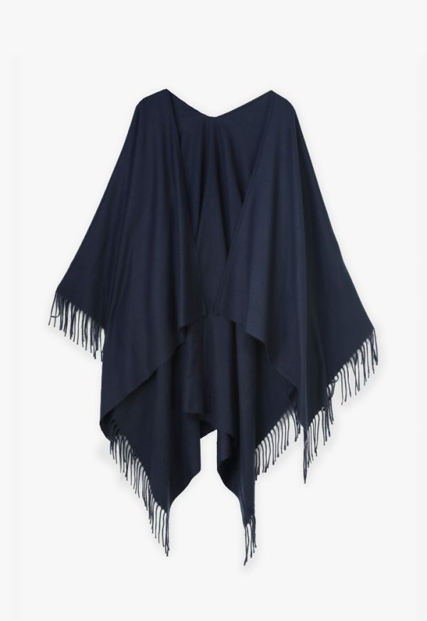 Solid Soft Woven Fringe Poncho -Sale