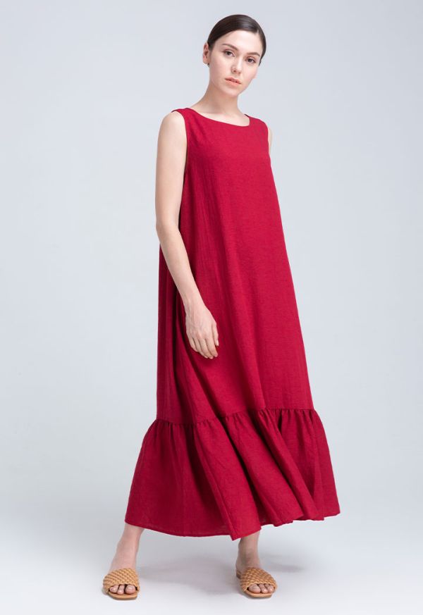 Tiered Hem Sleeveless Midi Dress