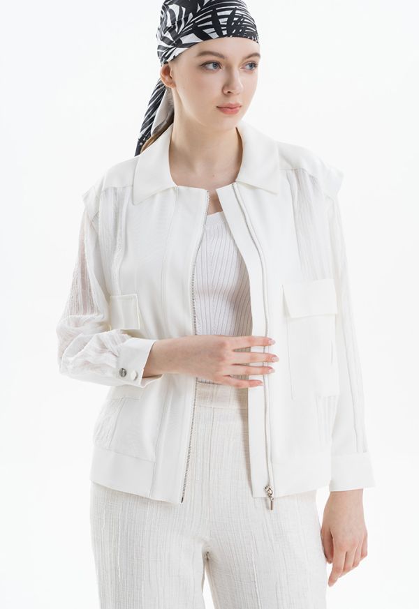 Plain Textured Front Zipper Jacket -Sale