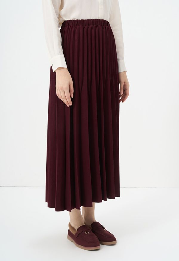 Burgundy pleated new arrivals midi skirt h&m