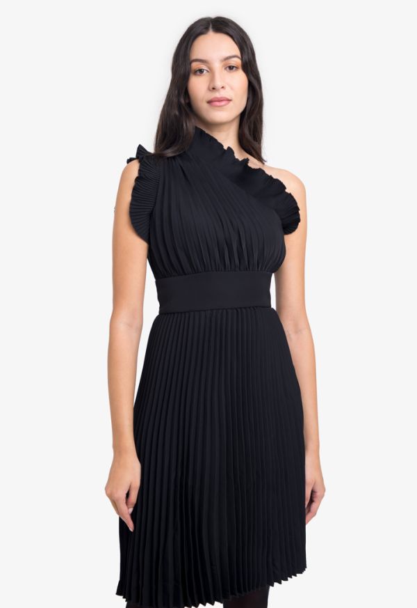 Electric Pleated Ruffle Midi Dress Sale
