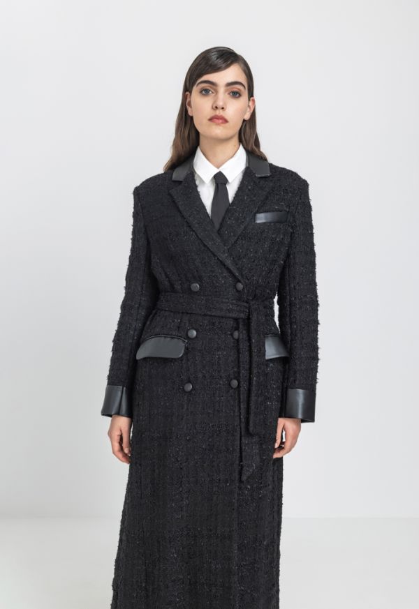 Tweed Double Breasted Belted Coat