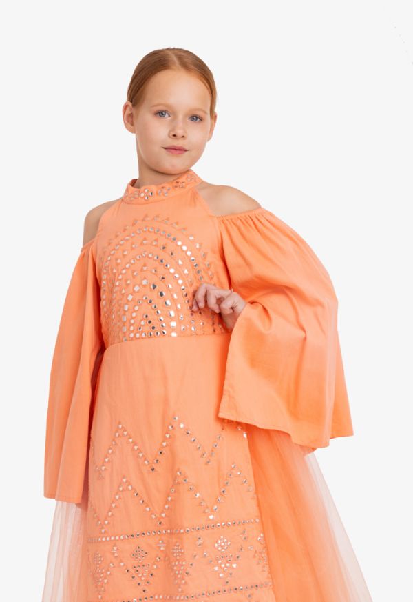 Cold shoulder top embroidered dress
