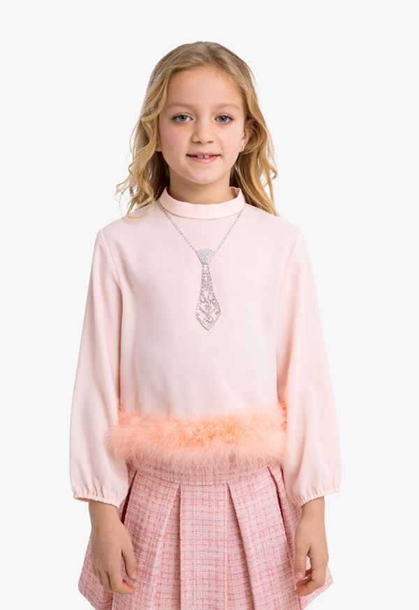Feather Hem Top with Necklace