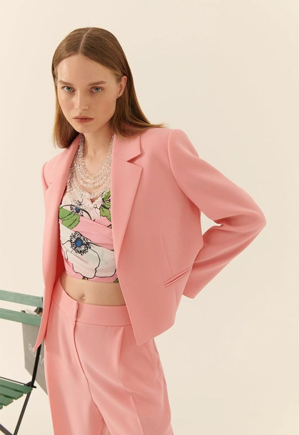 Roman Solid Silk Crepe Jacket Pink